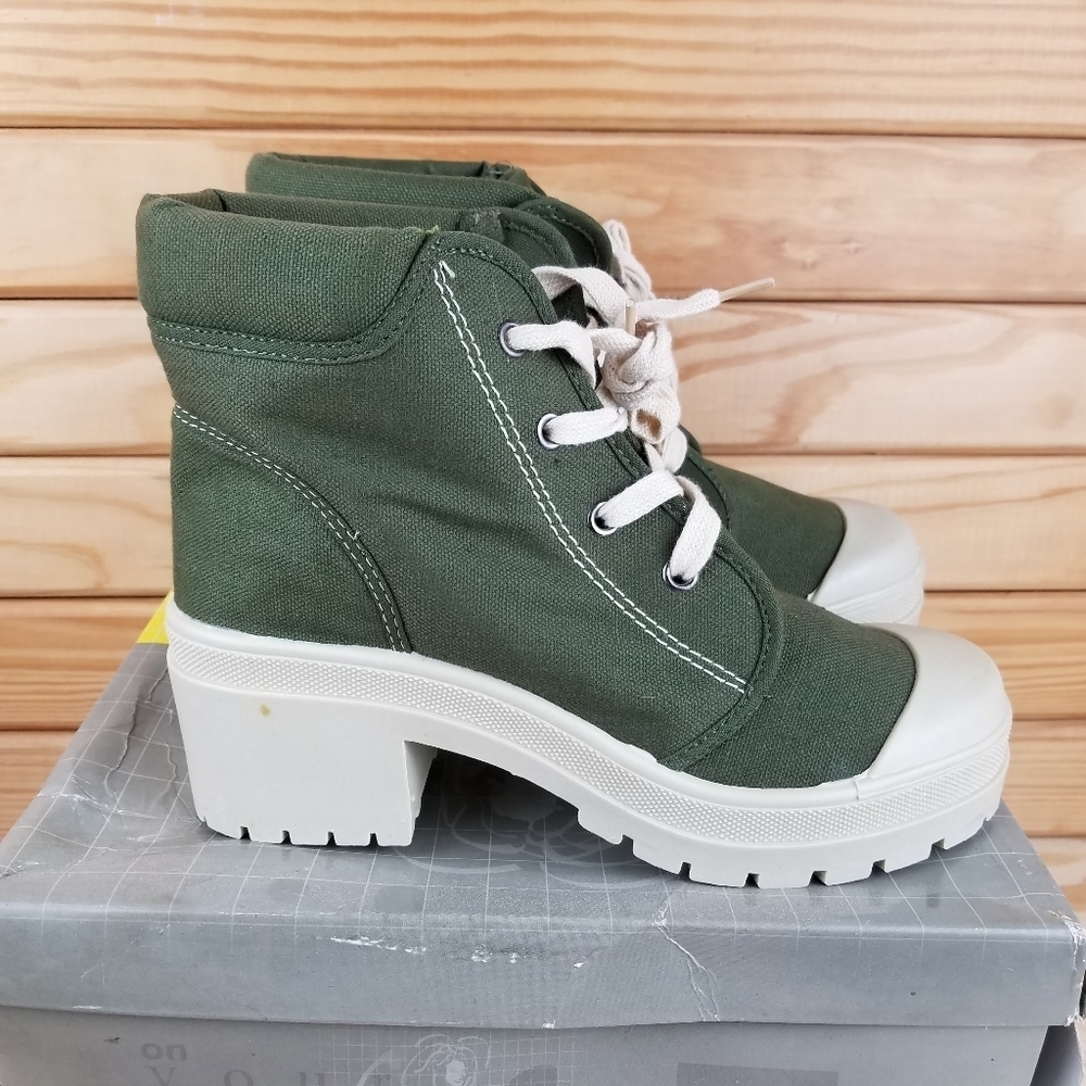 Army Green Combat Military Canvas Moto Biker Ankle Boots Lace-up Size 8 M NEW